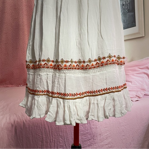 Free People White Boho Embroidered Tunic Dress with Orange Accents - Picture 4 of 7